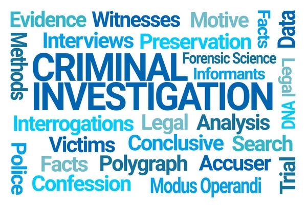 Investigação Criminal Word Cloud Fundo Branco — Fotografia de Stock