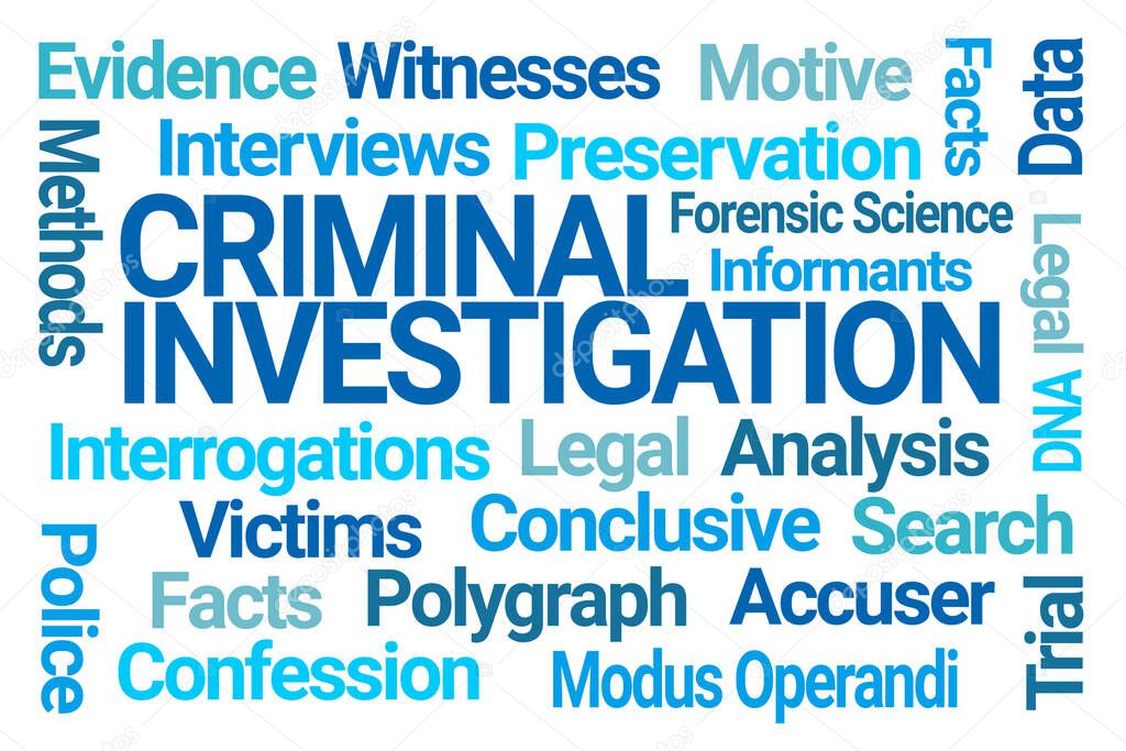 Criminal Investigation Word Cloud on White Background
