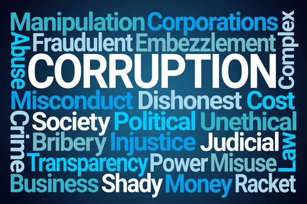Corrupción Word Cloud Sobre Fondo Azul — Foto de Stock