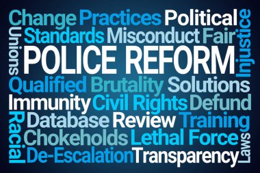 Polis Reform Sözcüğü Bulutu Mavi Arkaplanda