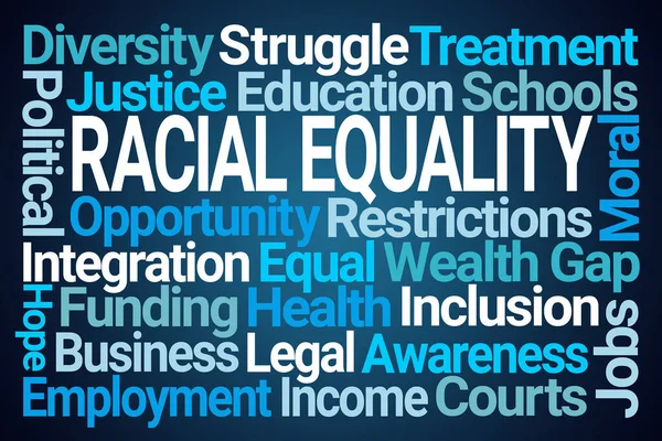 Igualdade Racial Word Cloud Fundo Azul — Fotografia de Stock