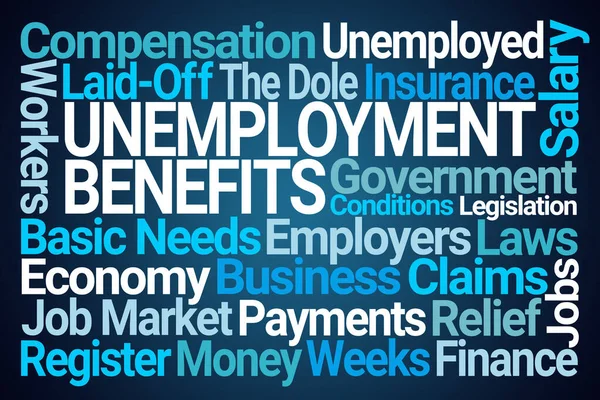 Unemployment Benefits Word Cloud Blue Background — Stock Photo, Image