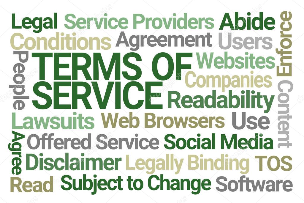 Terms of Service Word Cloud on White Background