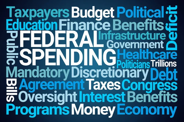 Federal Spendere Word Cloud Sfondo Blu — Foto Stock