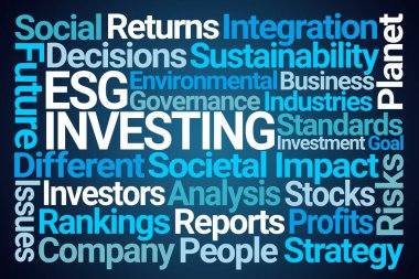 ESG Yatırım Sözcük Bulutu Mavi Arkaplanda