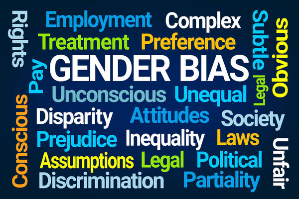 Gender Bias Word Cloud on Blue Background