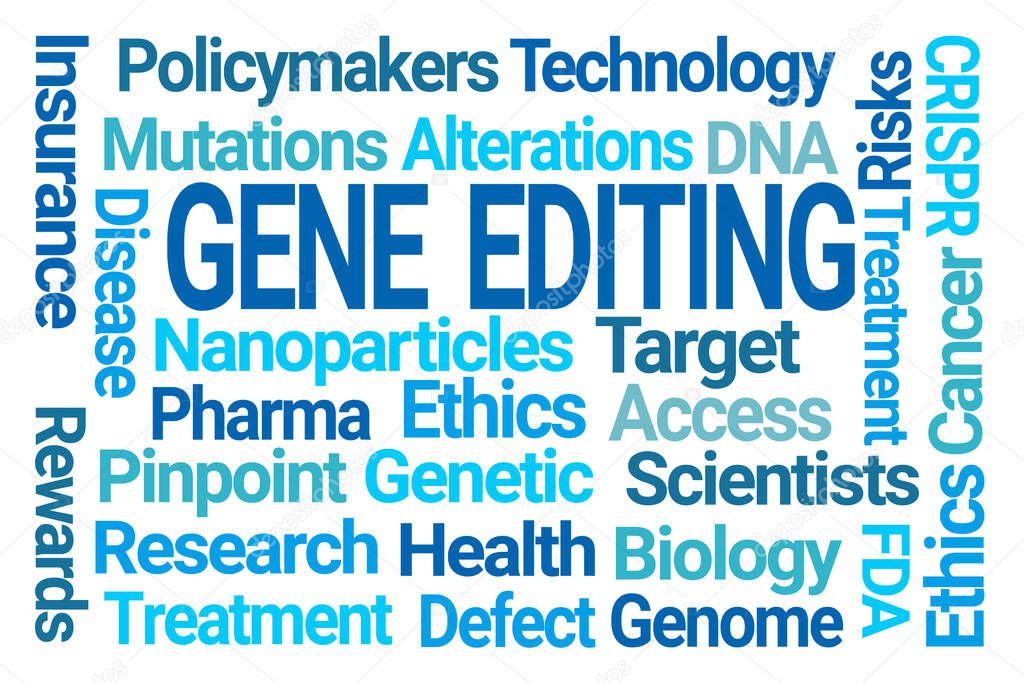 Gene Editing Word Cloud on White Background