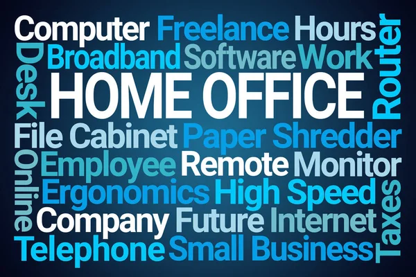 Home Office Word Cloud Auf Blauem Hintergrund — Stockfoto