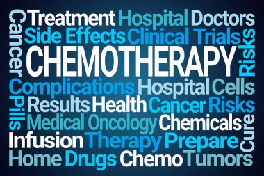 Kemoterapi Mavi Arkaplanda Kelime Bulutu