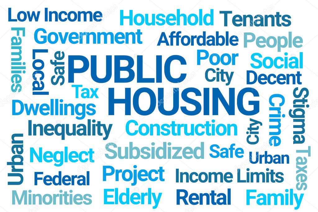 Public Housing Blue Word Cloud on White Background