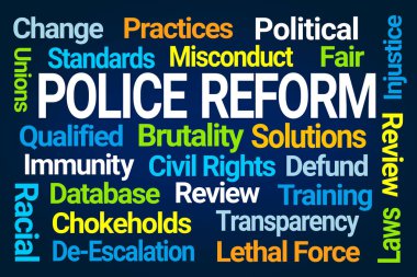 Polis Reform Sözcüğü Bulutu Mavi Arkaplanda