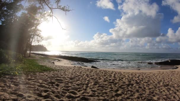 热带岛屿岩石湾的广角日落 — 图库视频影像