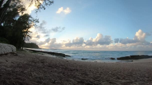 Puesta Sol Gran Angular Largo Playa Hawaiana — Vídeos de Stock