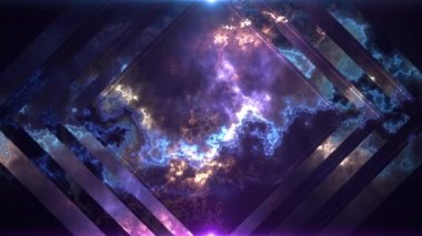 Macenta ve Teal Soyut Ayna Çerçeveli Geometrik Fraktal Döngü Arka Plan