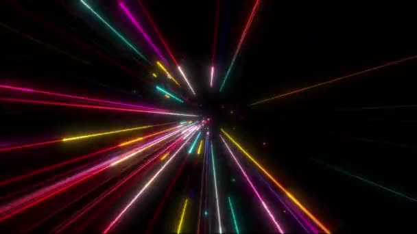 五颜六色的超音速光条纹飞入和飞出 — 图库视频影像