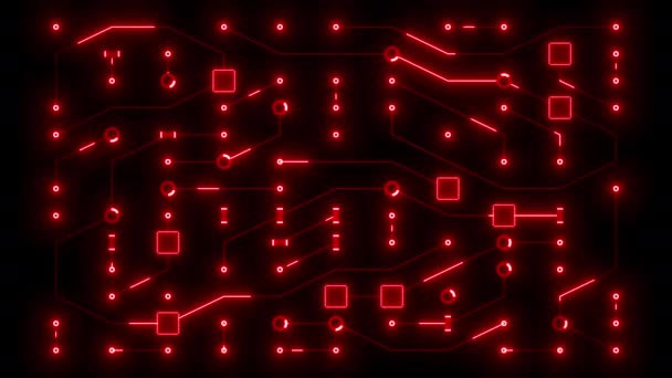 发光的红色斯帕塞电路动画主板循环 — 图库视频影像