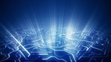 Deep Blue Circuitboard Işık Ray Burst Arka Plan Loop Over Endless Seyahat