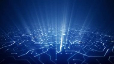 Deep Blue Circuitboard Işık Ray Burst Arka Plan Loop Over Endless Seyahat