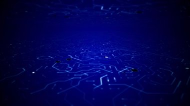 Deep Blue Circuitboard Oda Arka Plan Loop Over Sonsuz Seyahat