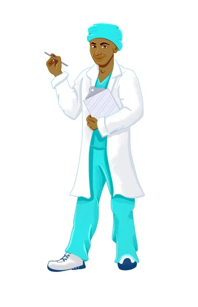 Afrikaanse mannelijke arts Holding Klembord en pen — Stockfoto