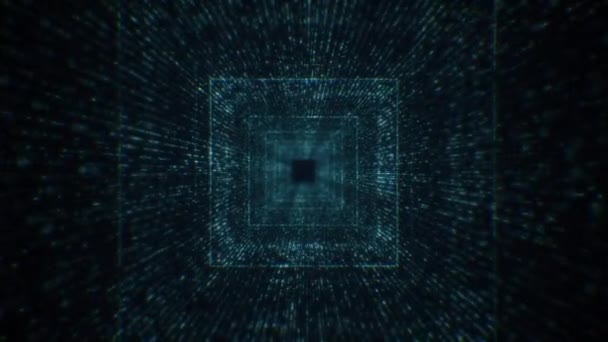 现代蓝粒子抽象正方形隧道环路背景 — 图库视频影像
