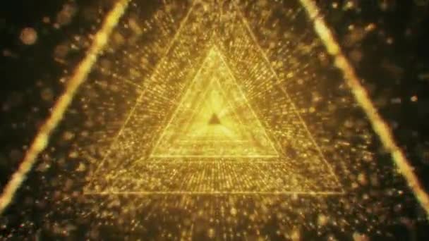 现代金粒子抽象三角形隧道环路背景 — 图库视频影像