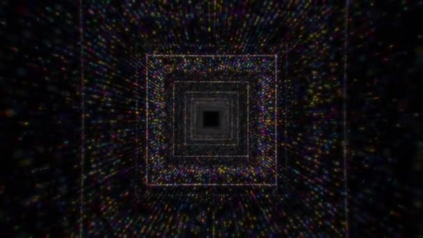 Moderne Multicolor Particle Abstract Square Tunnel Looping Hintergrund — Stockvideo