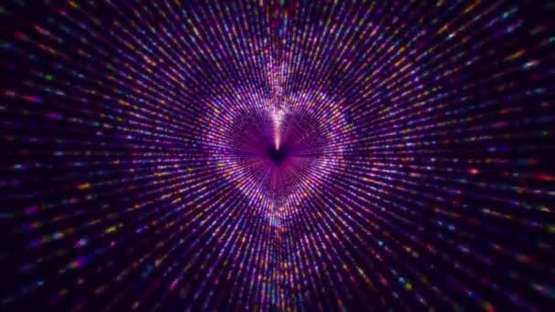 Αφηρημένη Πολύχρωμο Σωματιδίων Καρδιά Σχήματος Σήραγγας Υπόβαθρο Βρόχο — Αρχείο Βίντεο