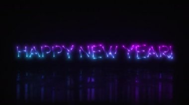 Modern çok renkli kovalayan neon tabela Mutlu Yıllar 'ı heceliyor! Reveal ve sonunda 10 saniyelik döngü ile.