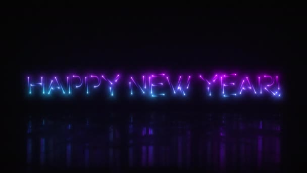 Modern Multi Colored Chasing Neon Sign Spells Happy New Year — Stock Video