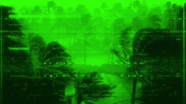 Glödande Grön Digital Display Övervakningskamera Storm Videoklipp — Stockvideo