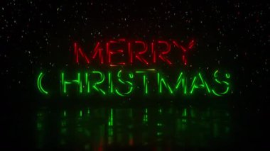 Çağdaş kırmızı ve yeşil kovalayan neon tabela Merry noel yazısını, düşen konfetilerle ve sonunda 10 saniye döngü ile heceler..
