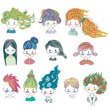 çizgi film olumlu tatlı şirin renkli doodle kız