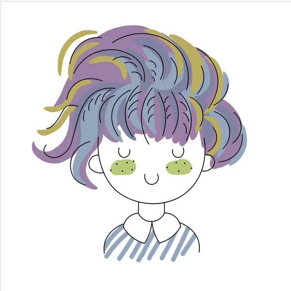 Çizgi Film Olumlu Tatlı Şirin Renkli Doodle Kız — Stok Vektör