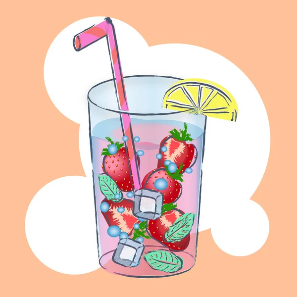 Riesiges Glas Mit Exotischem Cocktail Und Sommergruß Tropischen Strand Vektorillustration — Stockvektor