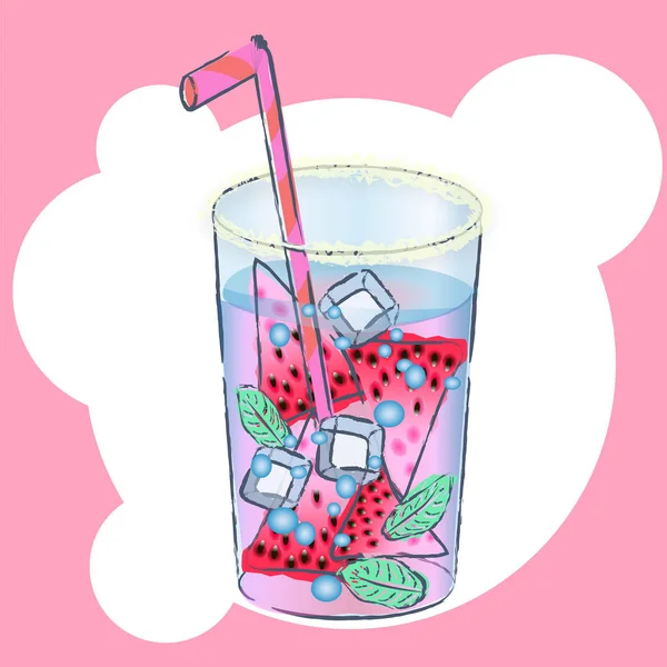 Enorme Glazen Met Exotische Cocktail Zomer Begroeting Tropisch Strand Vectorillustratie — Stockvector