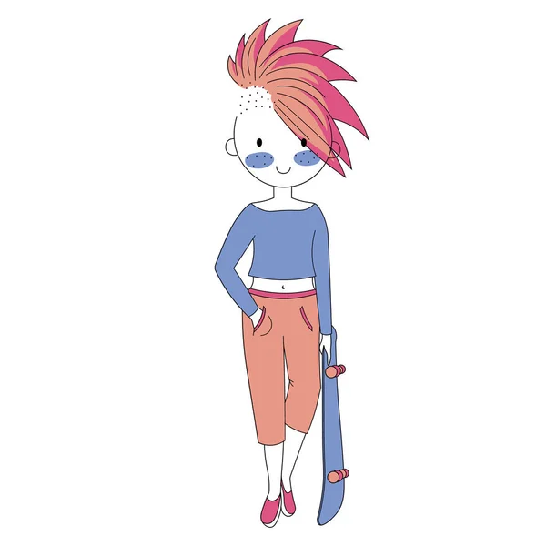 Vetor ilustração personagem menina feliz no estilo dos desenhos animados Doodle . —  Vetores de Stock