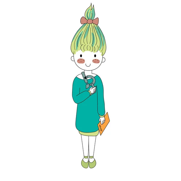 Personnage d'illustration vectorielle fille heureuse dans le style de dessin animé Doodle . — Image vectorielle