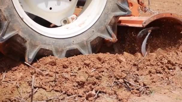 Tracteur labourant le sol aride poussiéreux et préparer le champ pour l'ensemencement. Agriculture biologique. Agriculture et agro-industrie. — Video