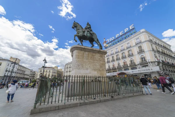 Madrid Spanje Mei 2018 Ruiterstandbeeld Van Carlos Iii Puerta Del — Stockfoto