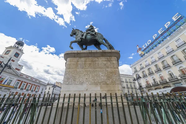 Madrid Španělsko Května 2018 Jezdecká Socha Carlos Iii Puerta Del — Stock fotografie