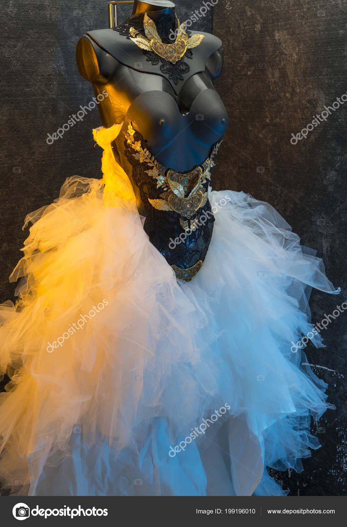 Gothic Wedding Dress Takes Pieces Gold Precious Metal Lace Black