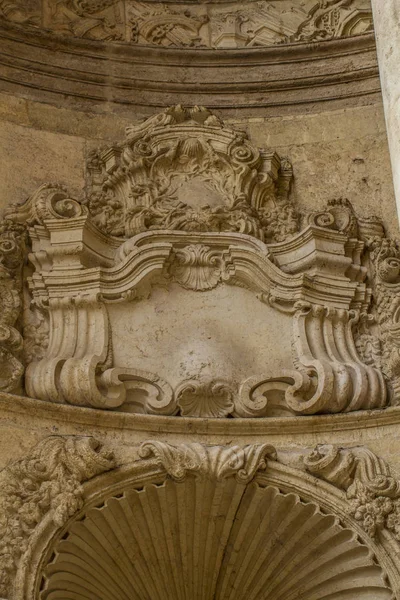Façade Église Ornements Sculptures Style Gothique Art Ancien Espagnol — Photo
