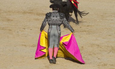boğa güreşi, geleneksel İspanyol parti boğa mücadele bir matador nerede kum,
