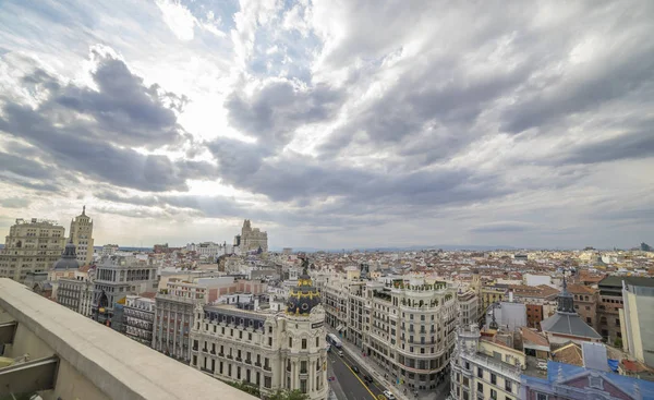 Madrid Spain Cityscape Gran Shopping Street Spain Sunset — Stock Photo, Image