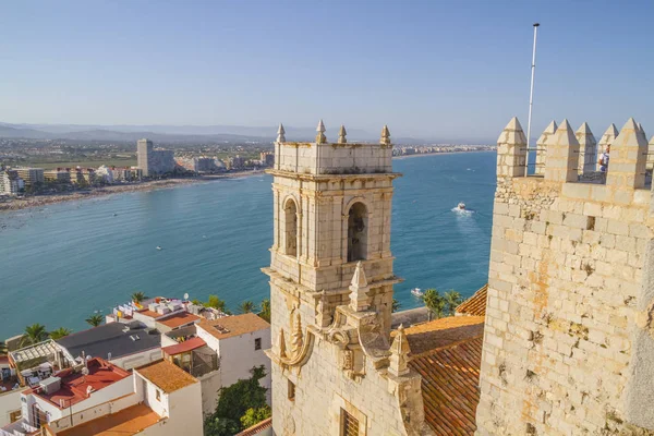Wieża Widok Miasto Peniscola Walencja Hiszpania Turystyka Hiszpański Krajobraz Głębokim — Zdjęcie stockowe