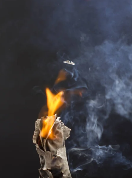 Brûler Cigarette Avec Fumée Sur Fond Noir — Photo