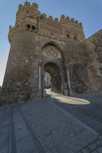 Toledo Poort Van Puerta Del Sol Zon Deur Spanje — Stockfoto