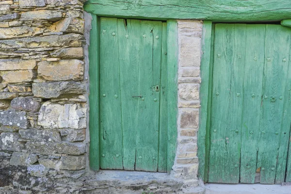 Зеленые Двери Деревянные Каменные Дома Провинции Самора Испании — стоковое фото