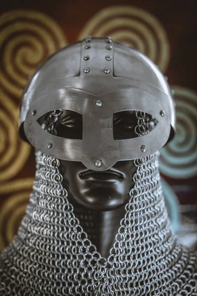 Hauberk Шлем Викинга Воина Почтой Гербе Рисунками Символикой Викингов Традиционное — стоковое фото